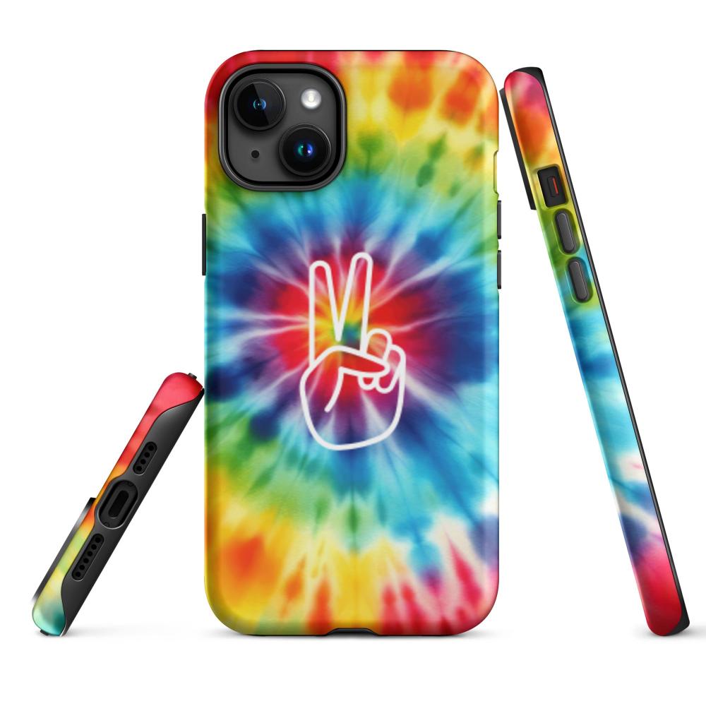 Tie Dye Peace Sign iPhone 15 Plus Tough Case - Matte Finish - https://ascensionemporium.net